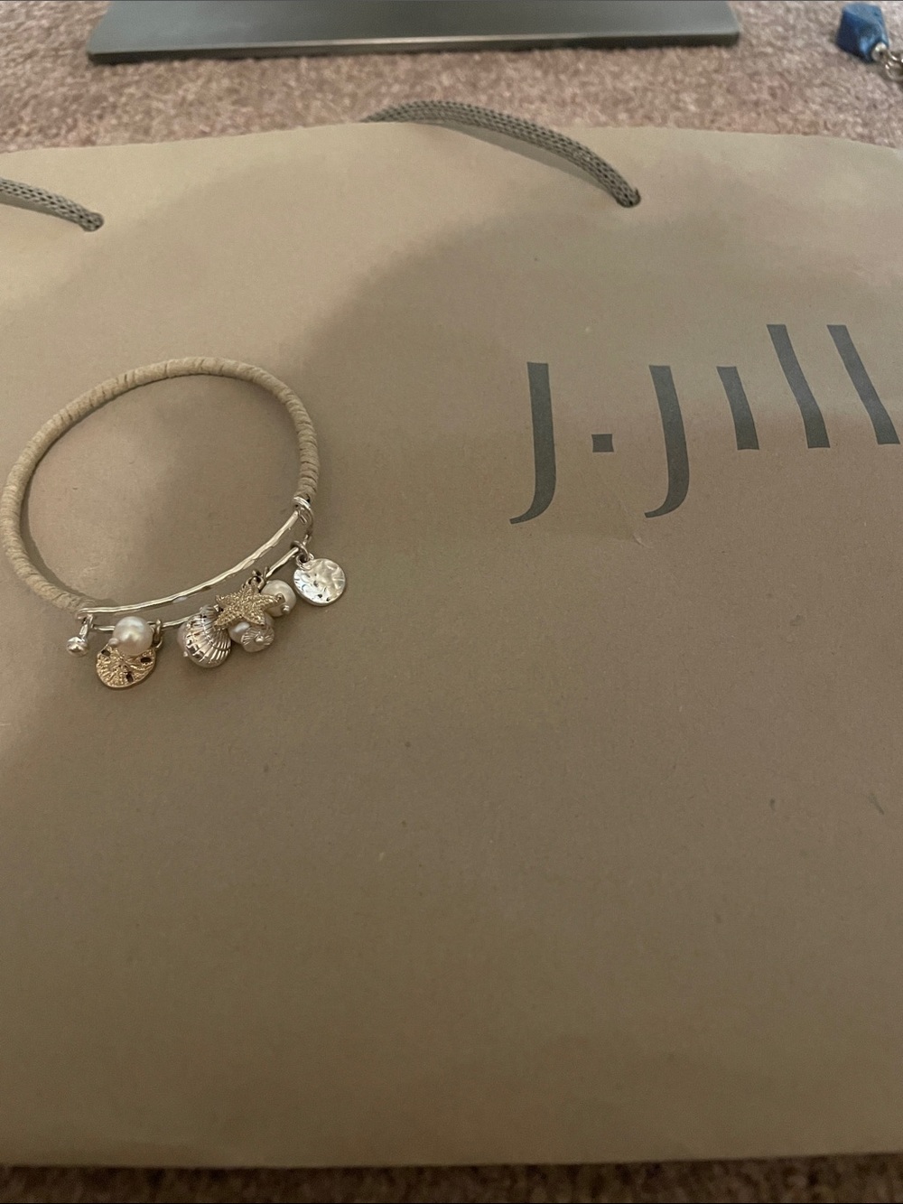 J. Jill Gold Charm Bracelet with Cream Cord and Pearl Accents